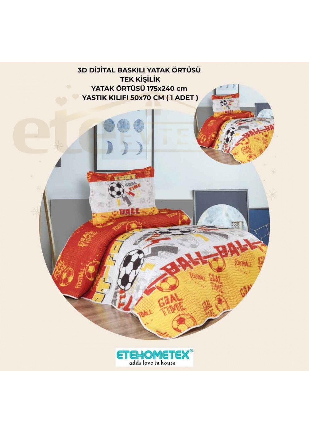 ETEHOMETEX TEK KİŞİLİK 3D DİJİTAL BASKILI YATAK ÖRTÜSÜ GALATASARAY 8696474232036